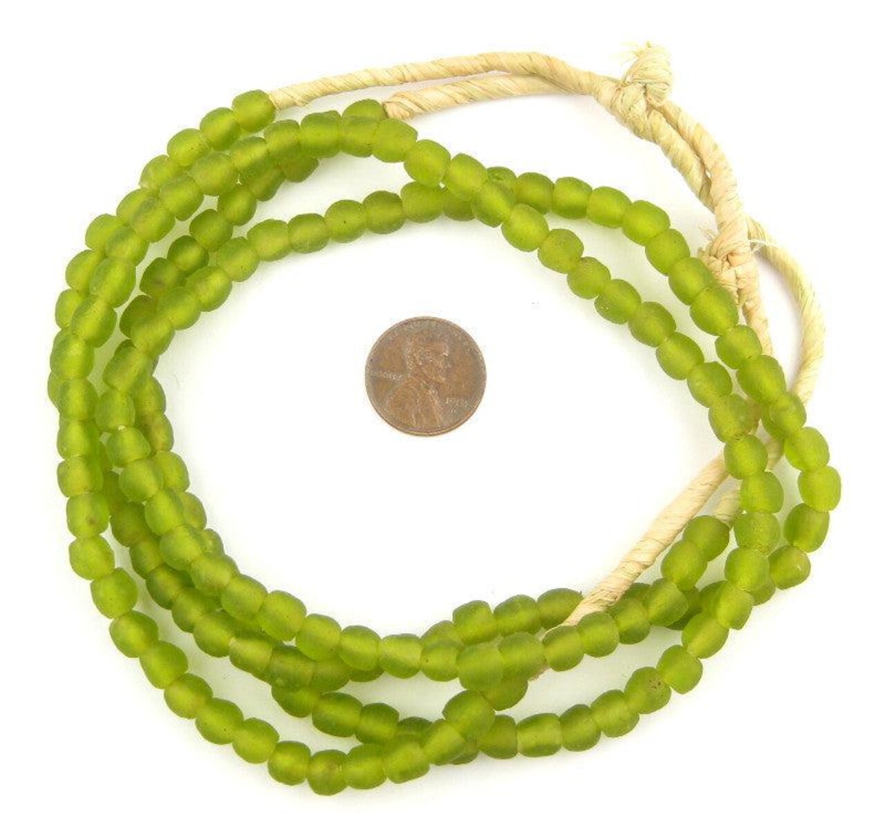 The Bead Chest African Recycled Glass Beads – Handmade in Ghana – Lime Green 7mm Strand for Jewelry Making, Crafts, and Home Decor I Approximately 80 Beads